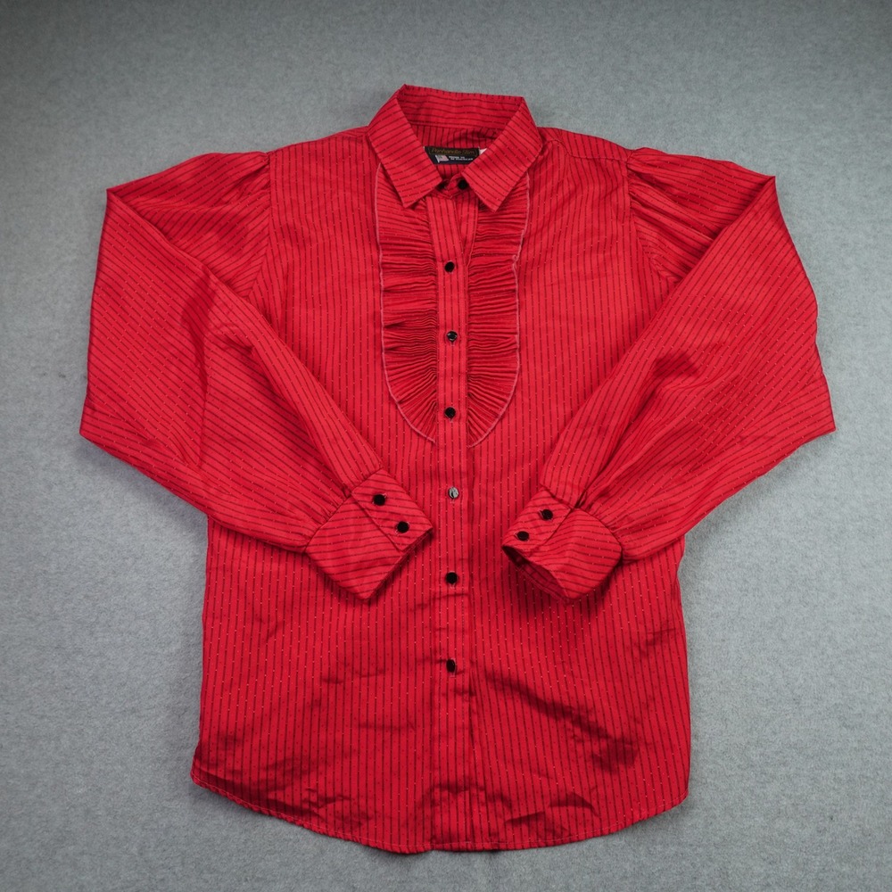 Panhandle Slim Shirt Womens 14/36 Red Ruffle Tuxedo Western Puff Sleeve